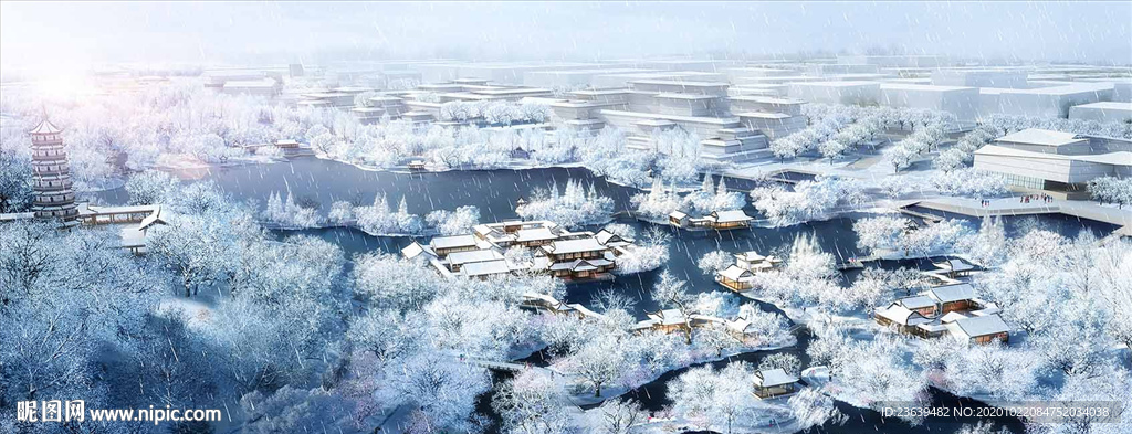 江南园林规划 雪景效果图