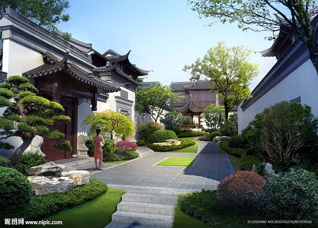 中式别墅景观效果图