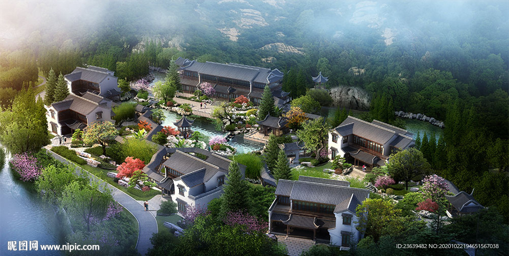 徽派园林别墅效果图