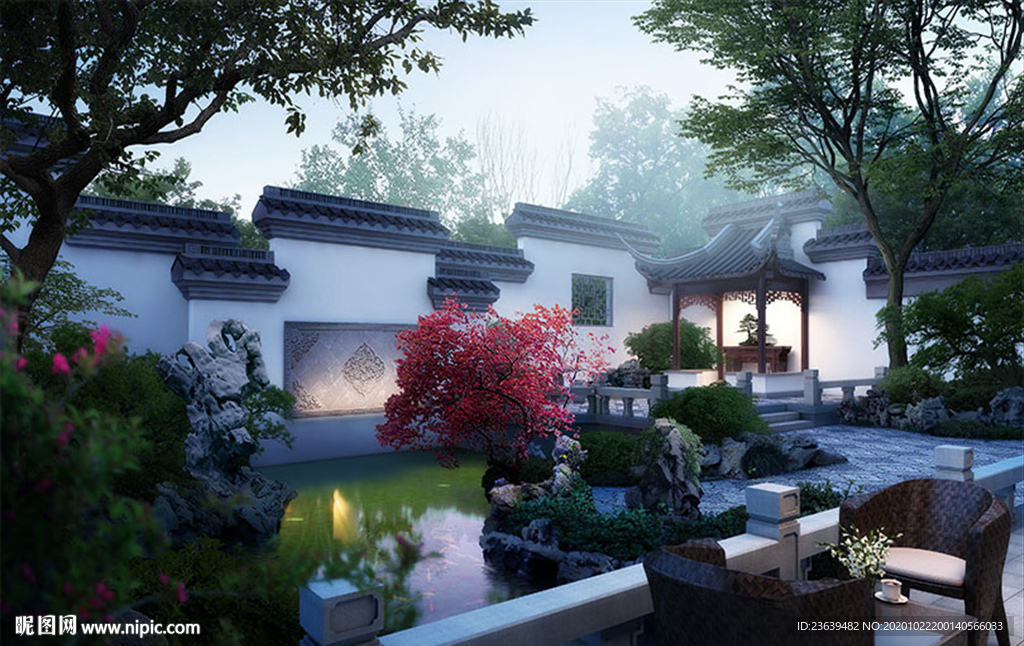 苏州园林 庭院效果图