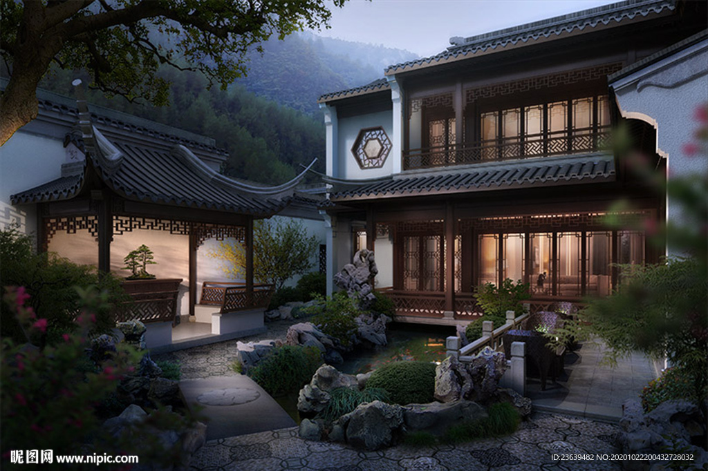 徽派庭院效果图