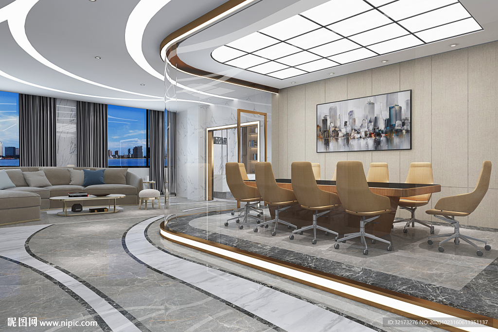 现代地产办公室接待室效果图