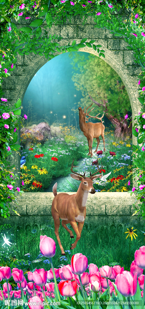 3D森林风景玄关背景墙