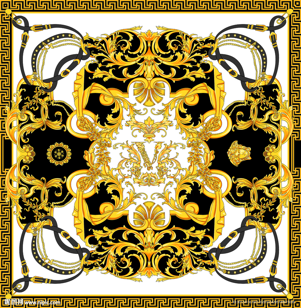 方巾 大牌 数码印花 链条 豹