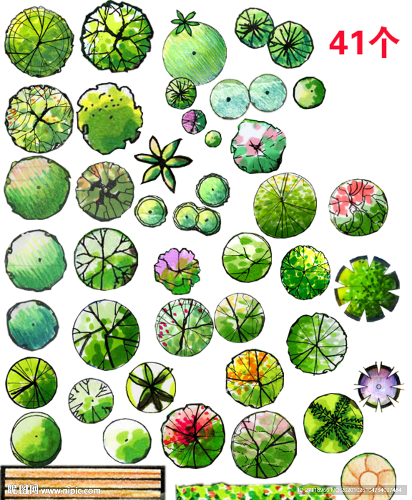 鸟瞰配景树素材41棵分层