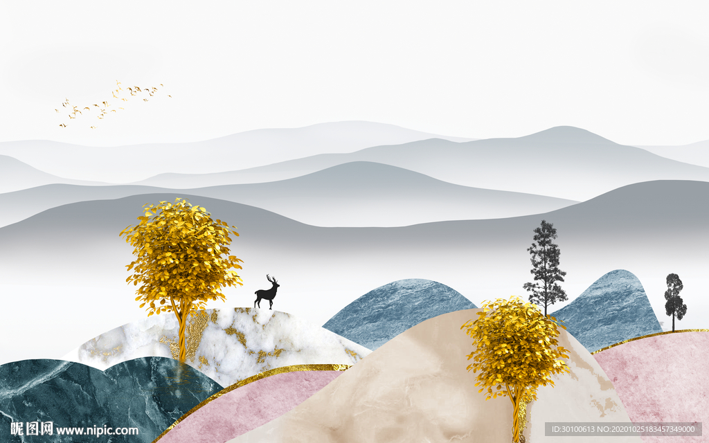 豪华新山水爆款画 TIF分层