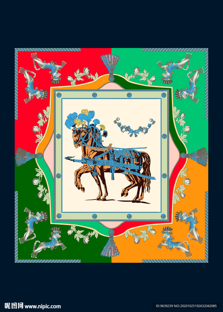 一匹马方巾图案