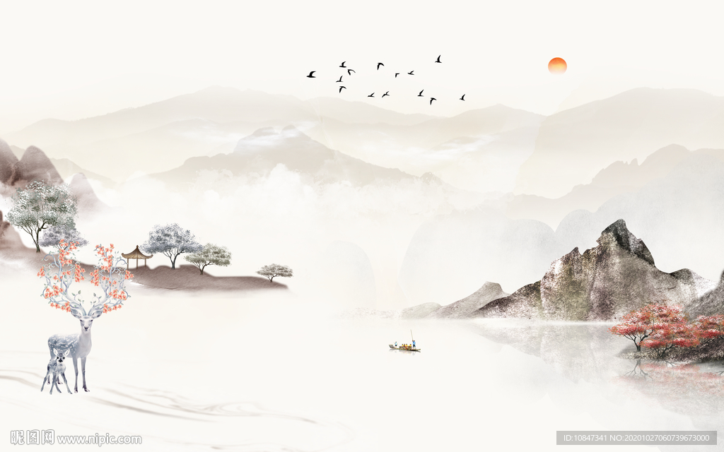 简约新版山水画 TIF分层