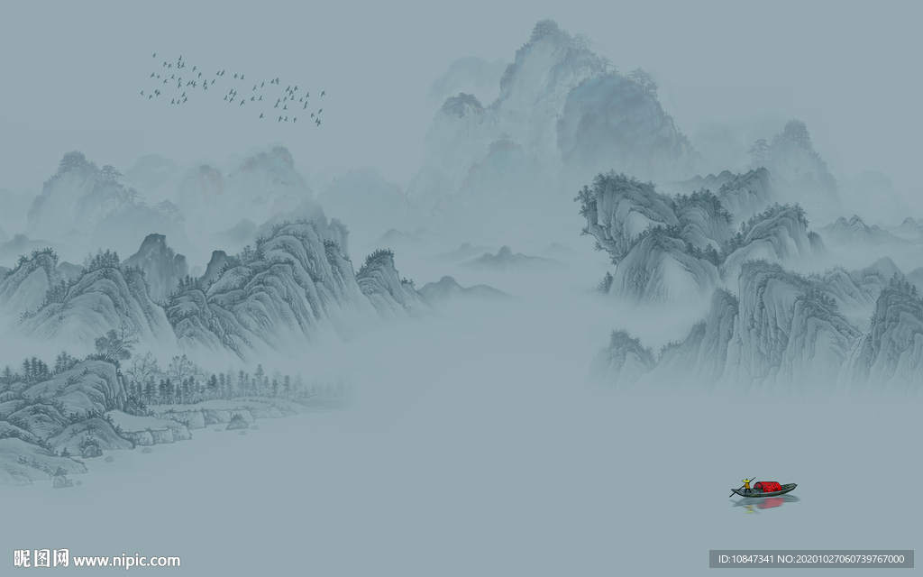 蓝色新版山水画 TIF分层