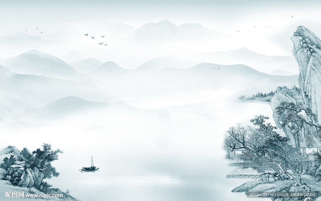 现代新版山水画 TIF分层