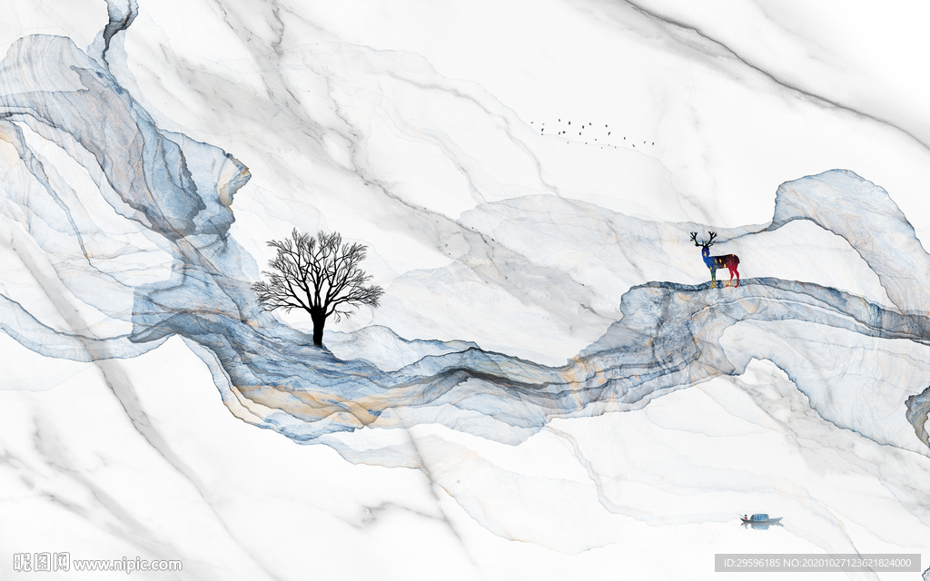 爵士白新高档山水画 tif分层