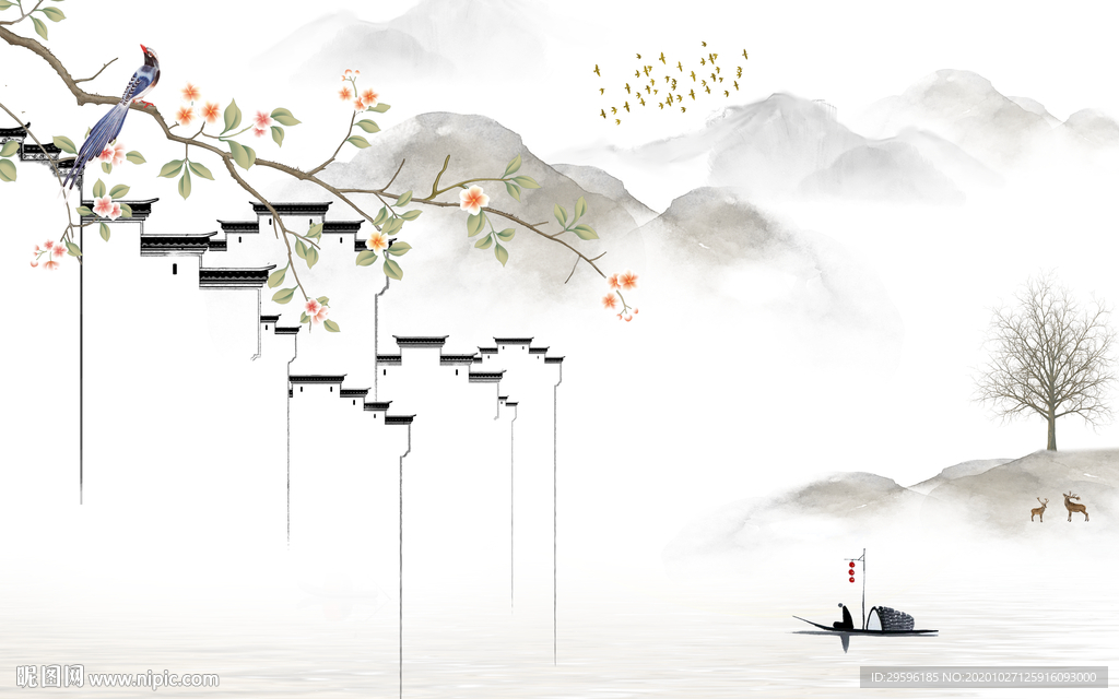 徽派新爆款山水画 tif分层