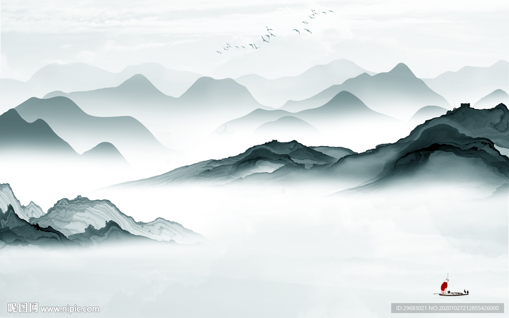 中式 背景新山水画 tif分层