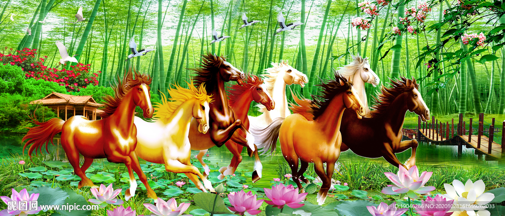 马到成功竹林风景装饰画