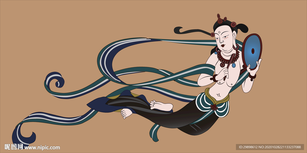 莫高窟161窟晚唐乐队敲鼓飞天