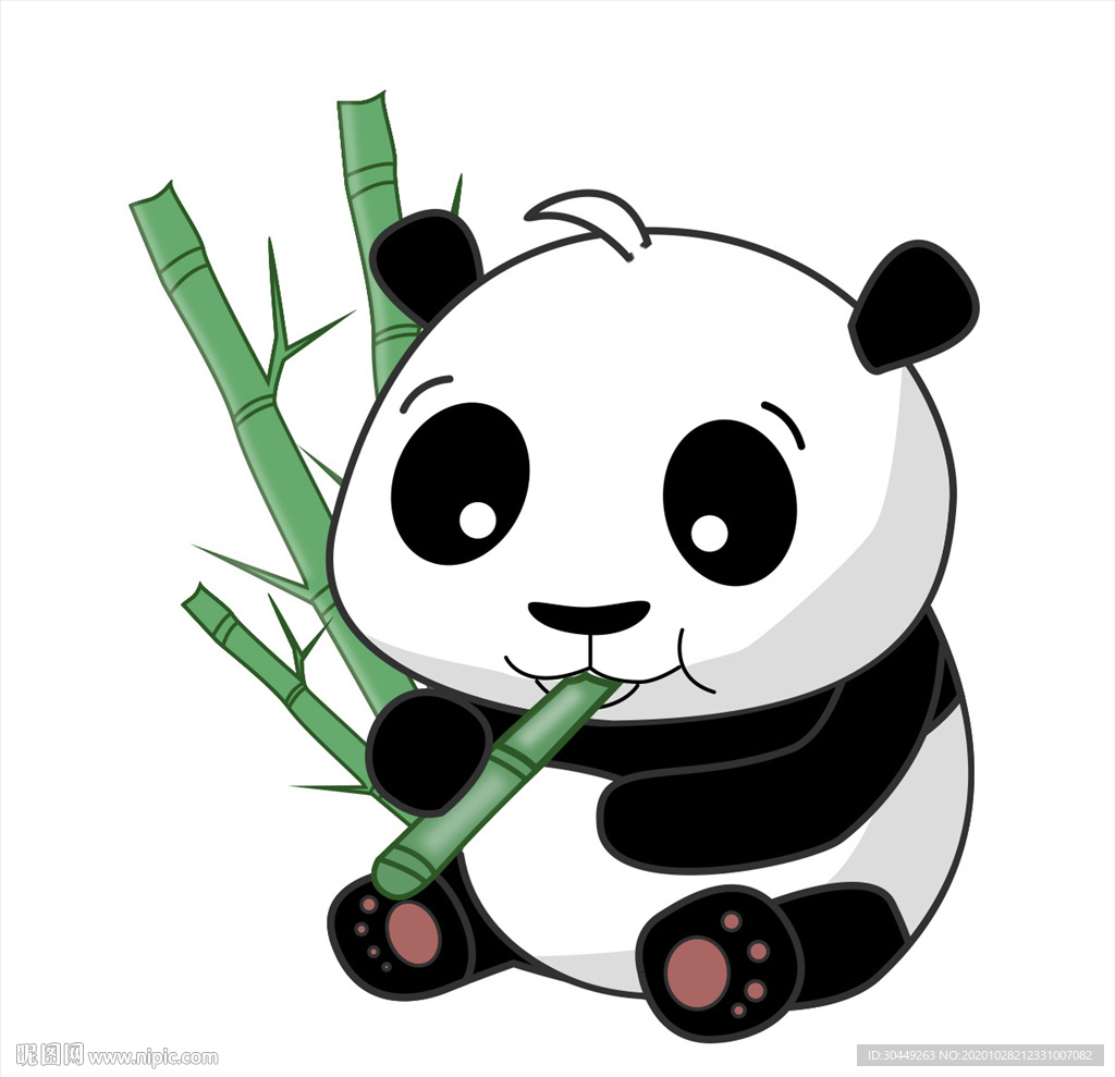 卡通熊猫剪影矢量大熊猫吃竹子
