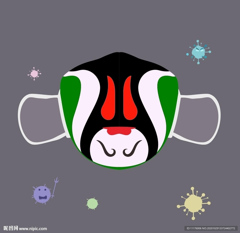 川剧创意脸谱口罩红黑绿白变脸