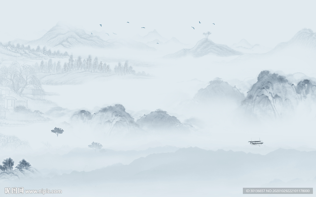 中式新款现代山水 TIF分层