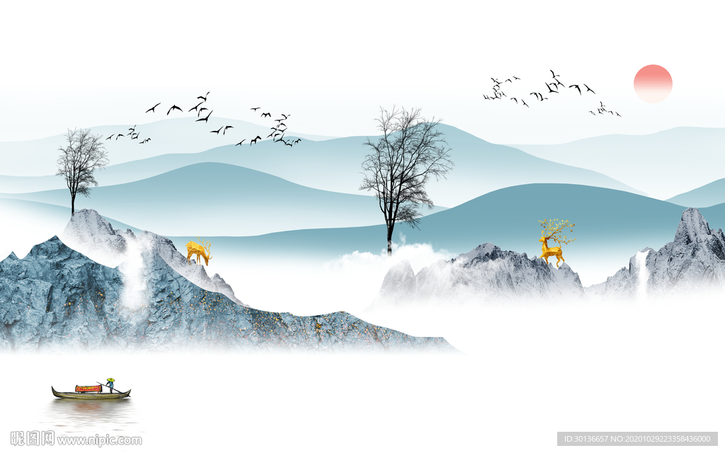 高清 新款现代山水 TIF分层