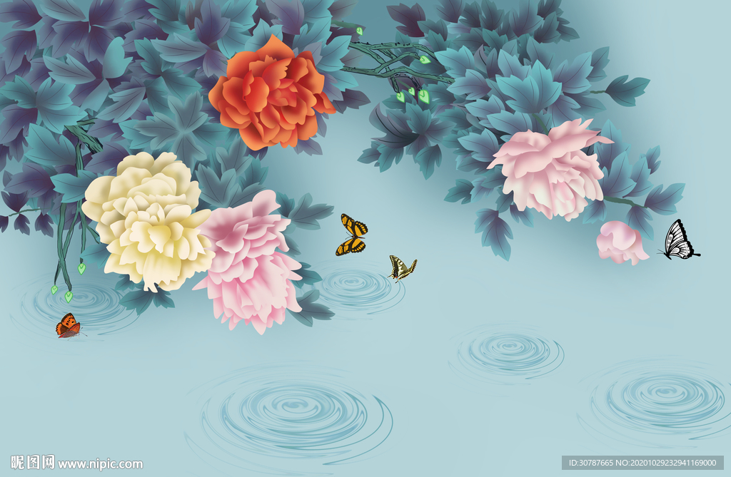 现代简约花朵背景墙