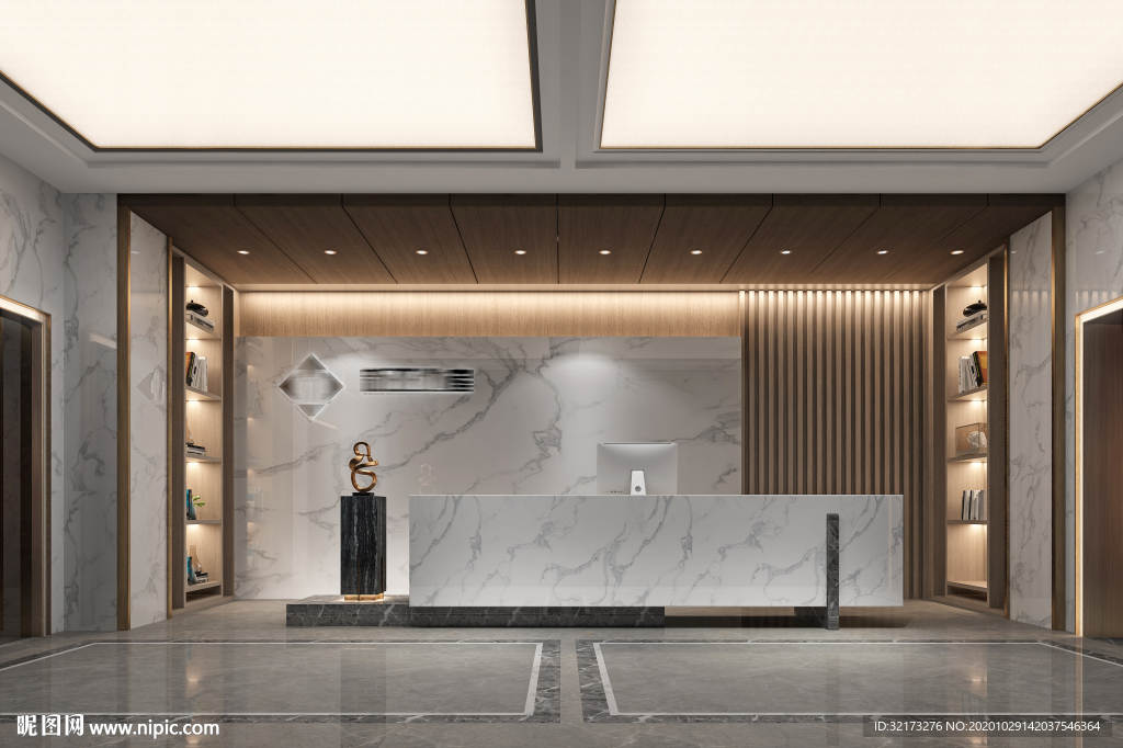 现代办公区前台接待区效果图