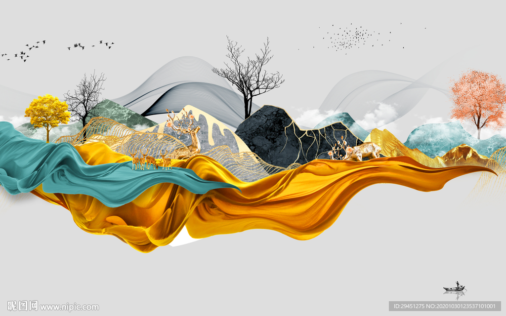 爆款中国风山水画 tif分层