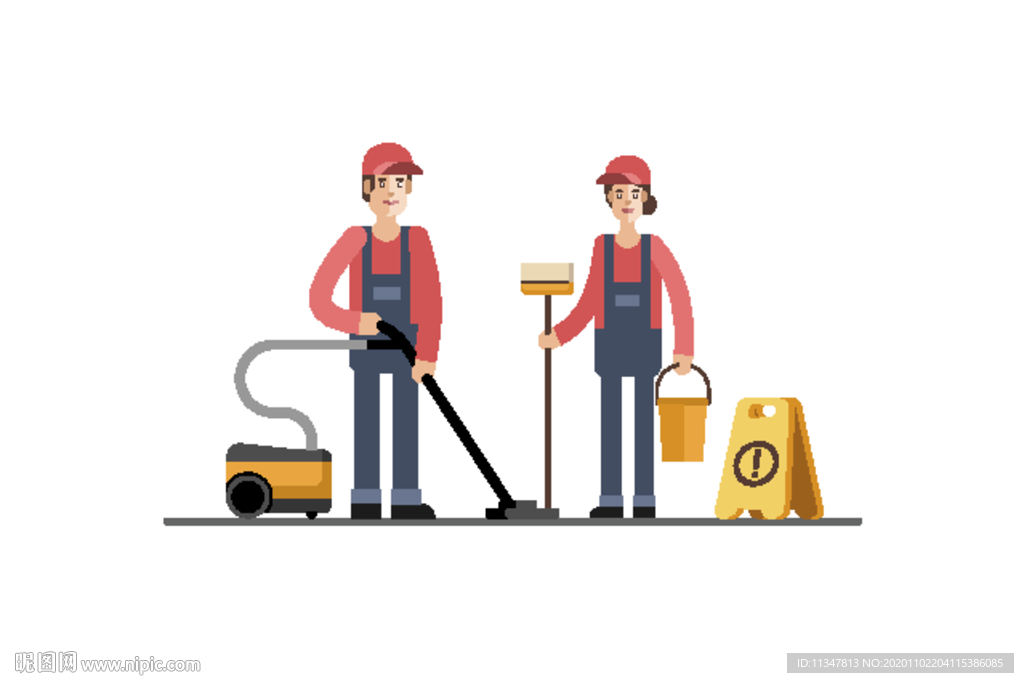扁平风格清洁保洁员工矢量插图