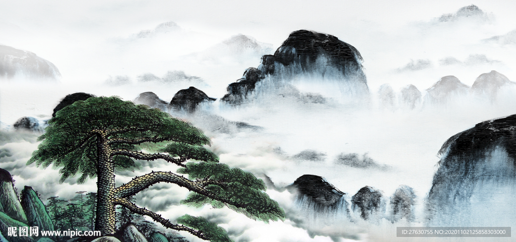 迎客松山水国画