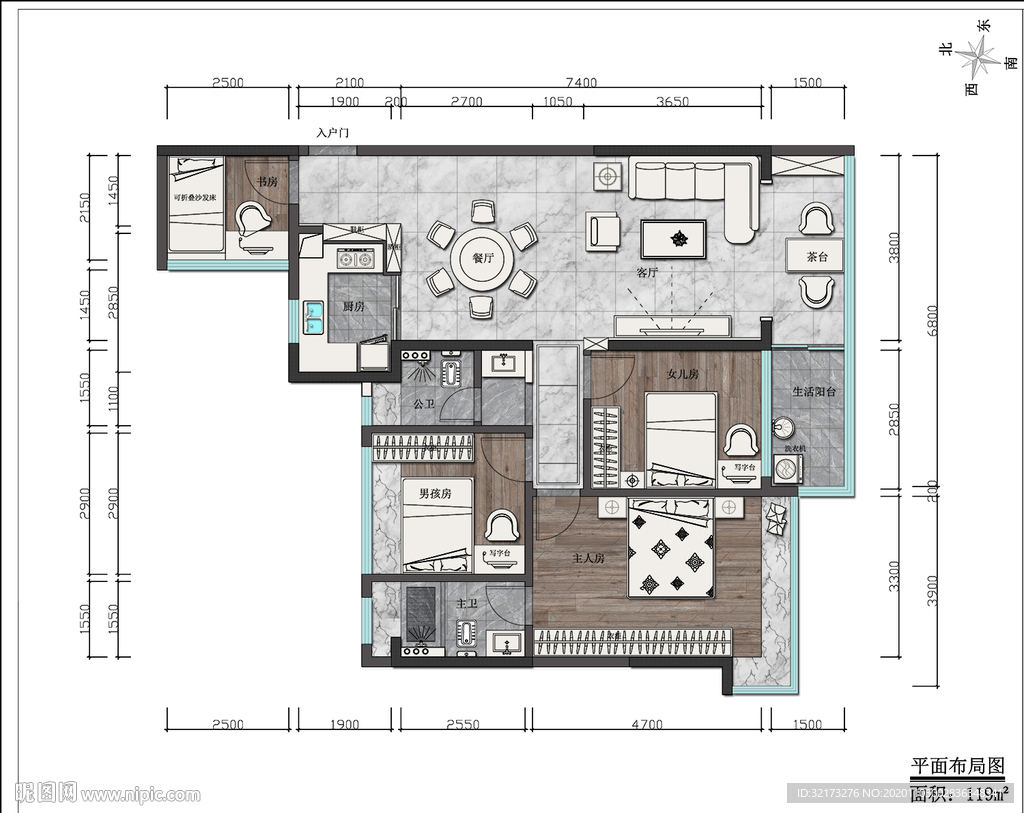 PSD室内彩色平面图