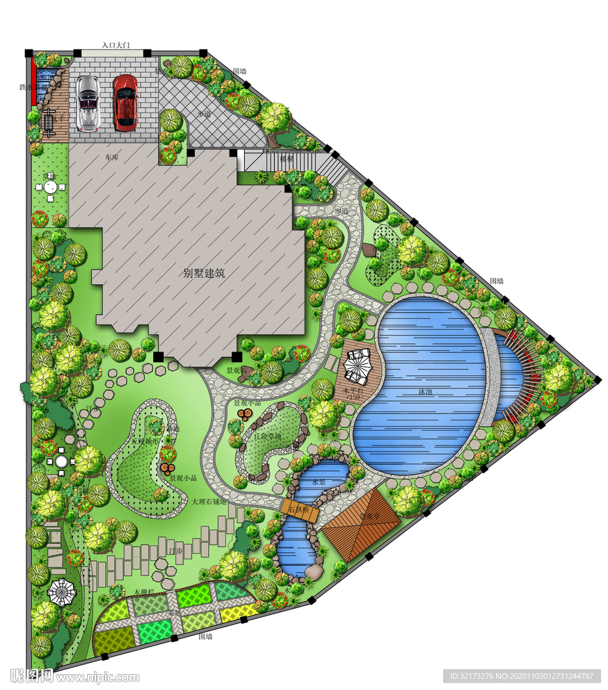 别墅花园彩色平面图