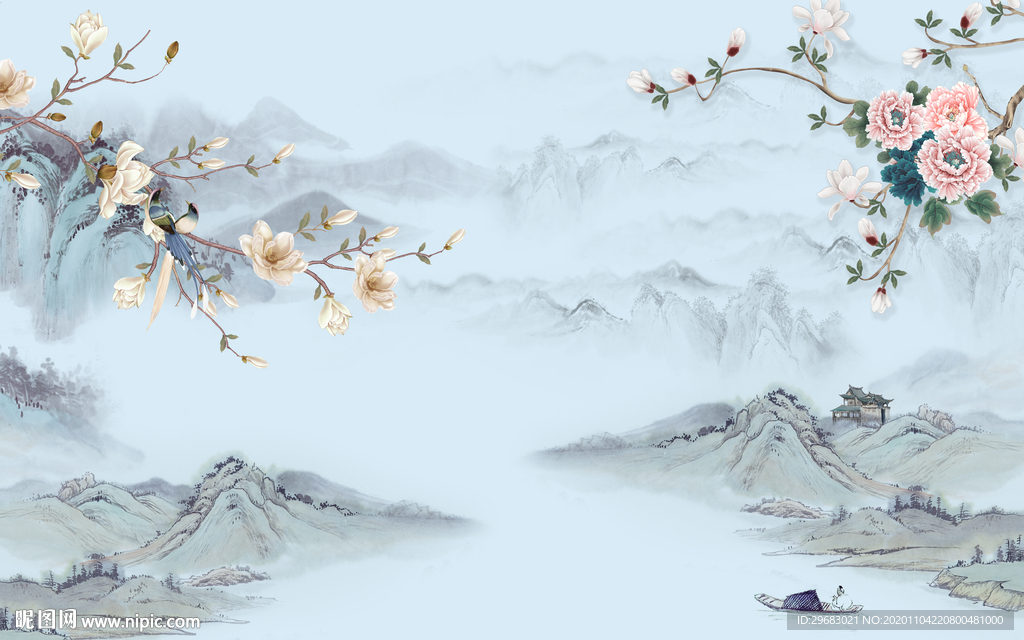 高端背景新山水画 tif分层