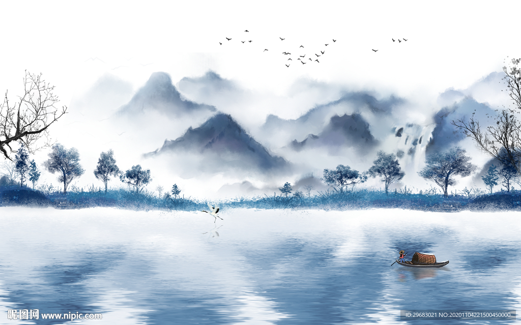 新中式背景新山水画 tif分层