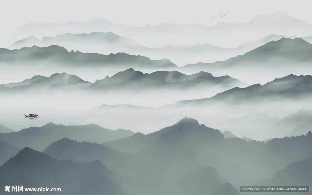 中式背景新山水画 tif分层