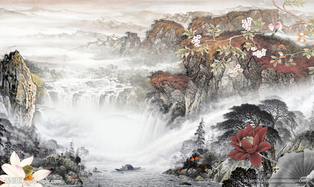 中国风爆款新山水画 TIF分层