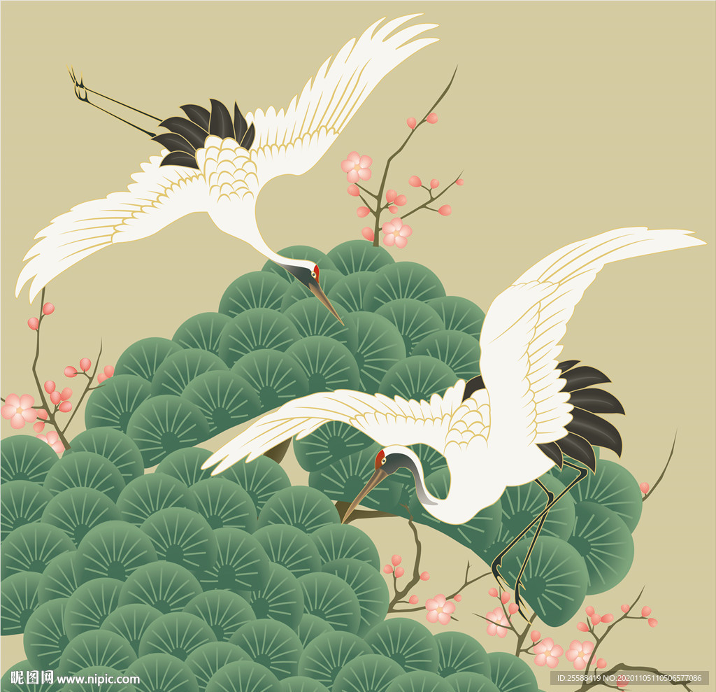 新中式传统仙鹤纹样