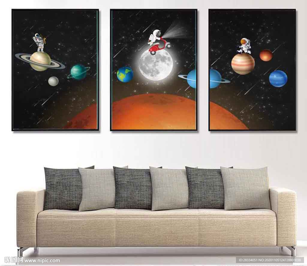 北欧儿童房天空宇航员玄关装饰画