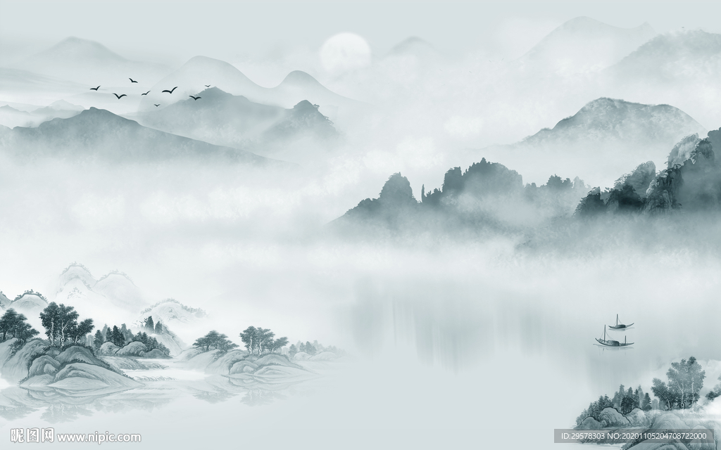 简约客厅高清山水 TIF分层