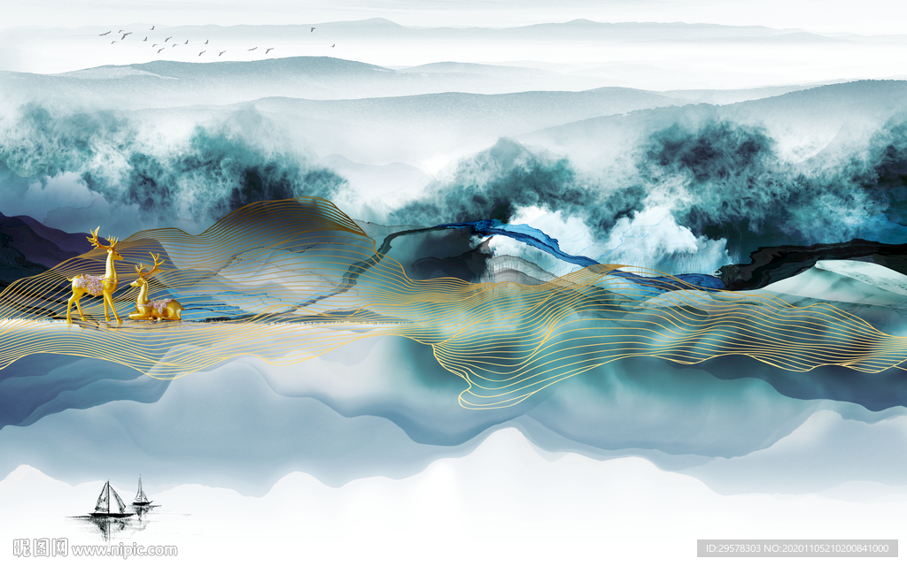 高档 客厅高清山水 TIF分层