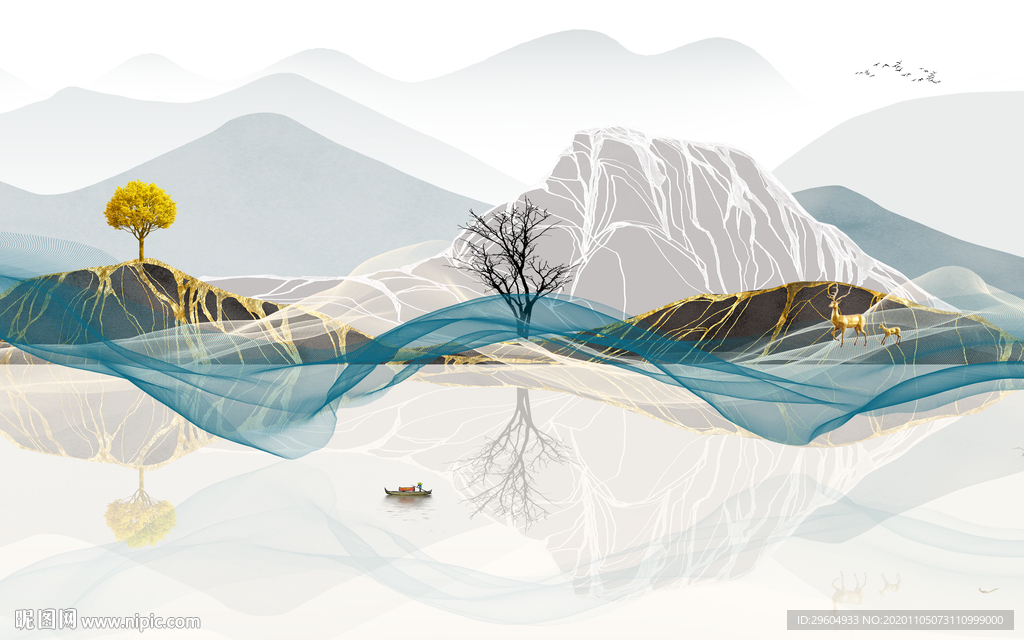 意境山水大气墙画 tif分层