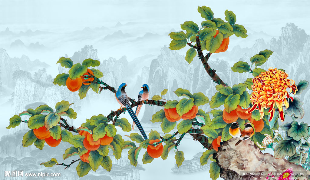 国画花鸟万事如意工笔画