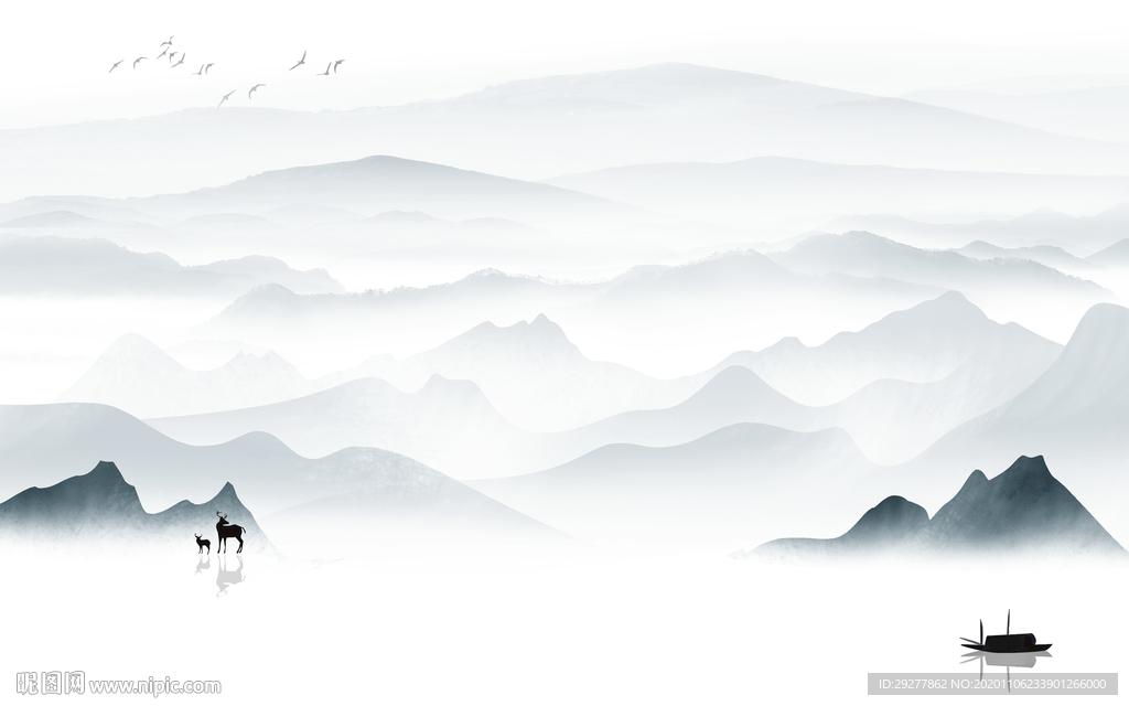 中式客厅新山水画 TIF分层