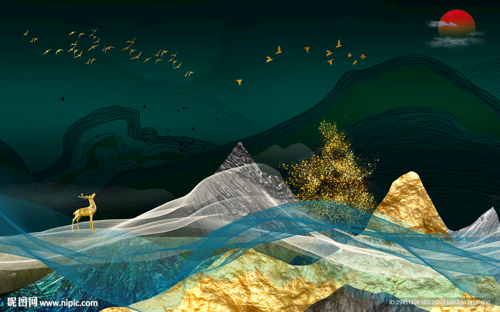 简约 意境新山水画 tif分层