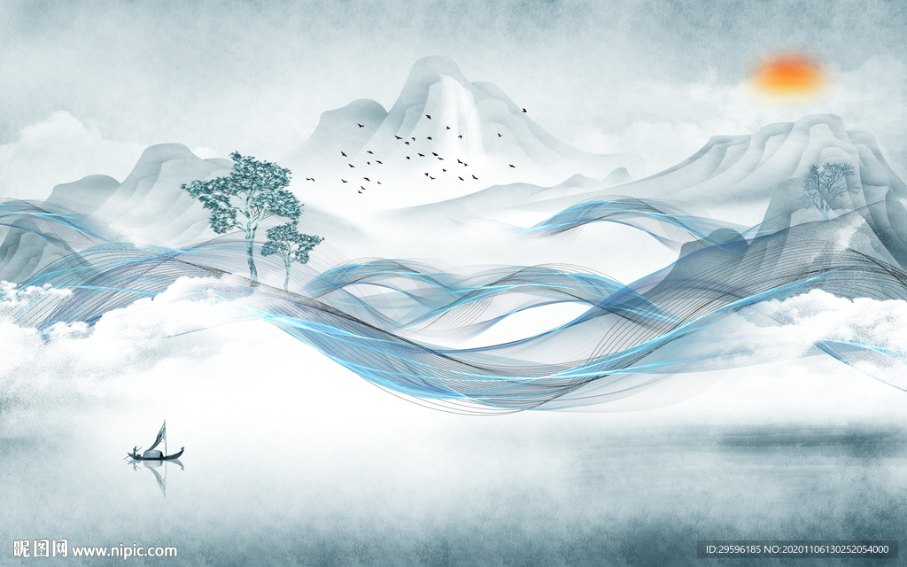 新中式新轻奢山水画 tif分层