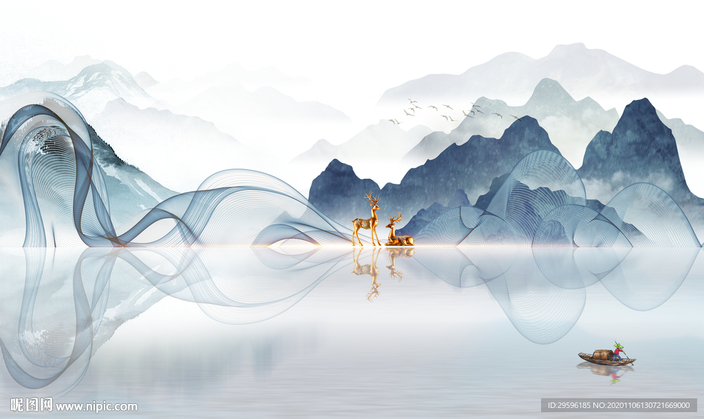 现代 新轻奢山水画 tif分层