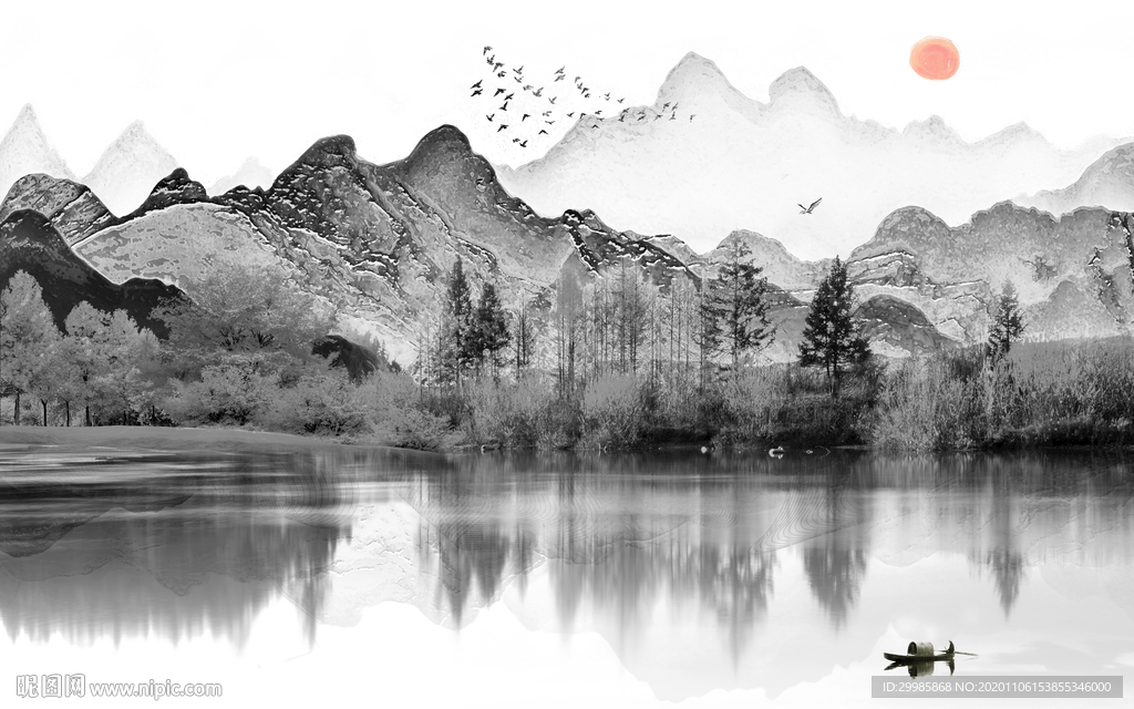 爆款高清灰色山水 tif分层