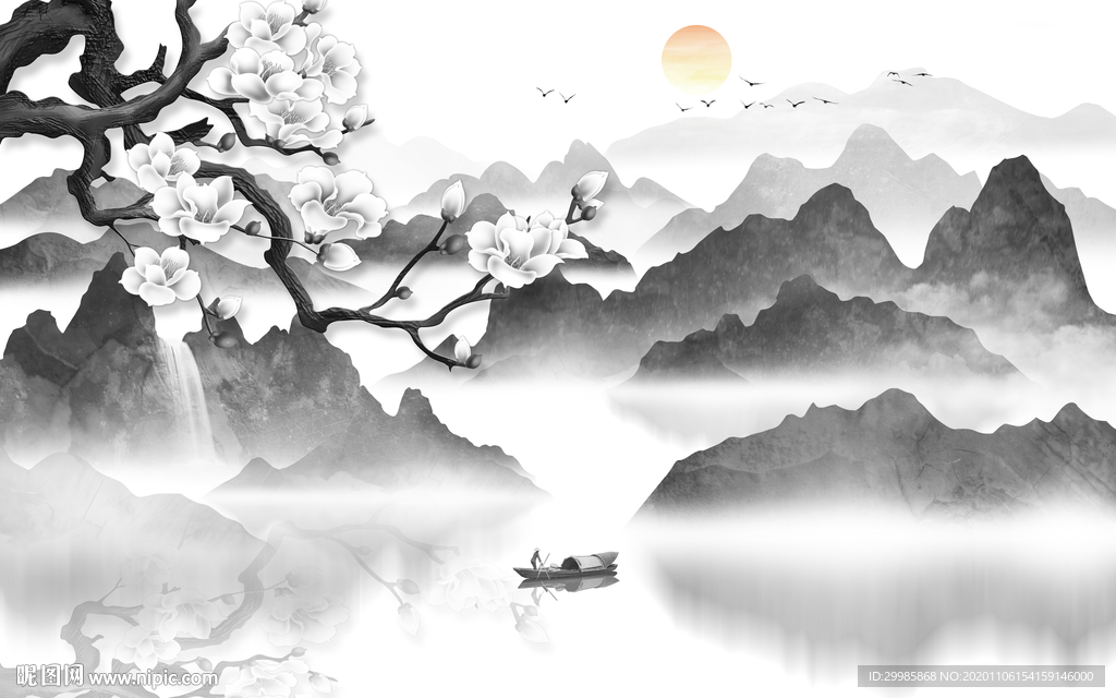 别墅 高清灰色山水 tif分层