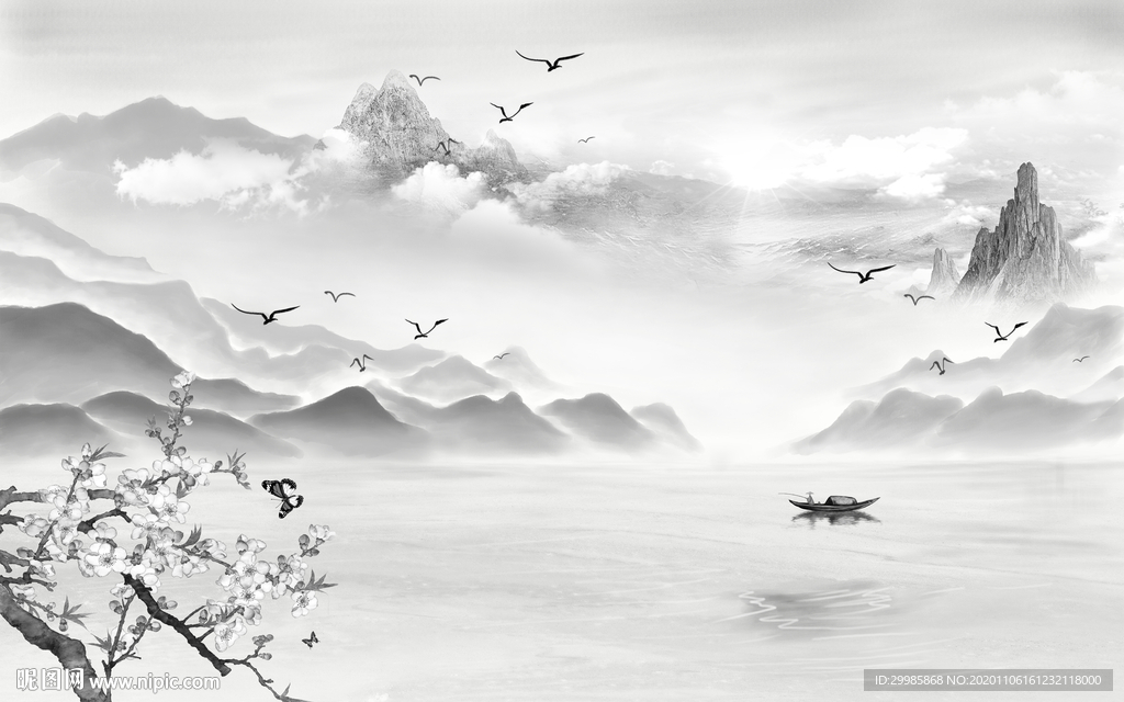 新品灰色新山水画 tif分层