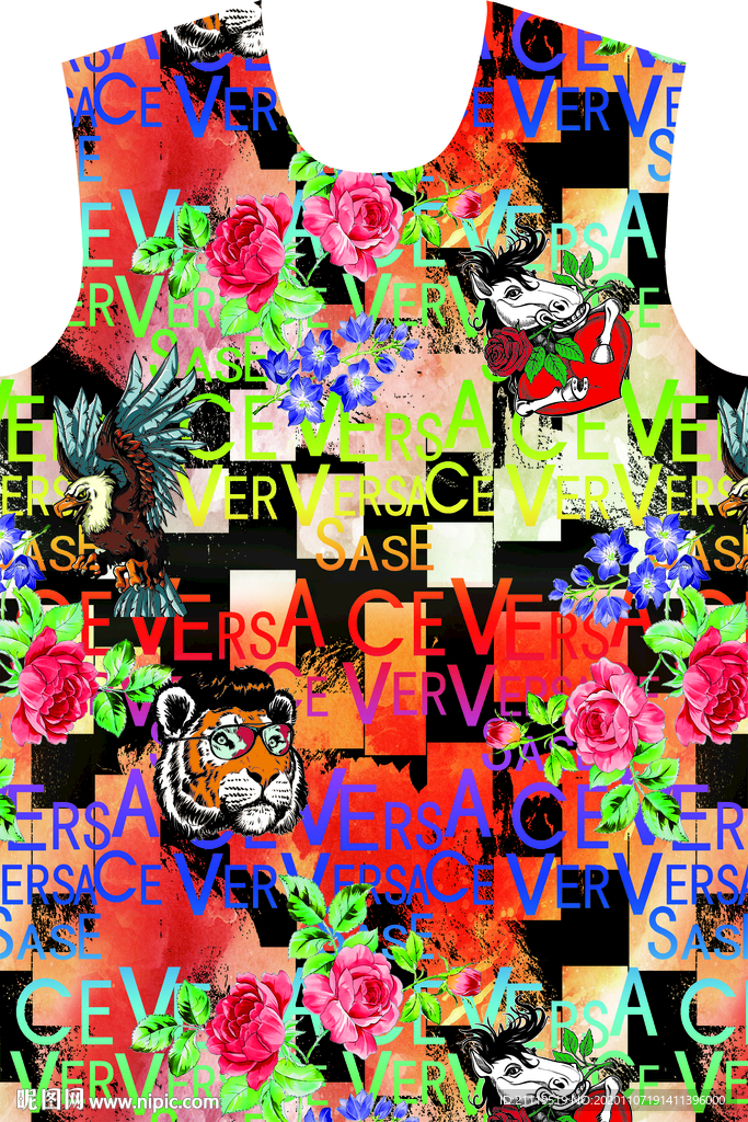 大牌男装 老虎 花卉 无缝衔接