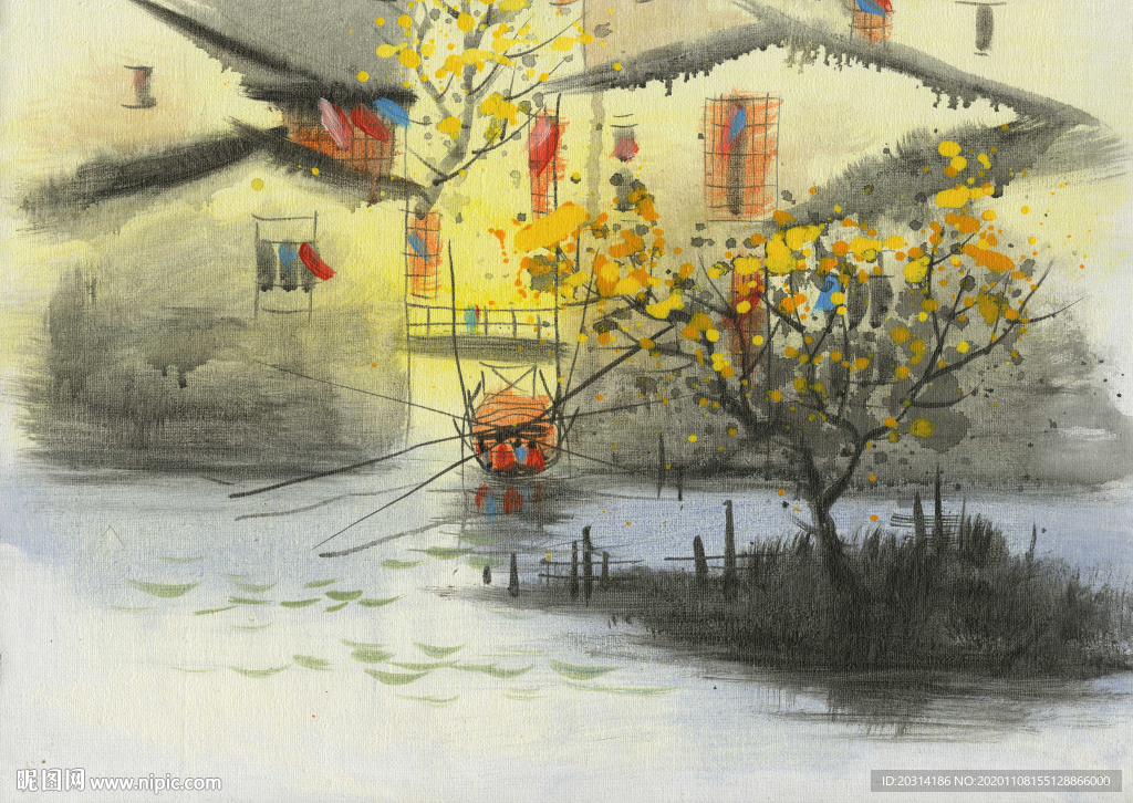 江南水乡风景油画