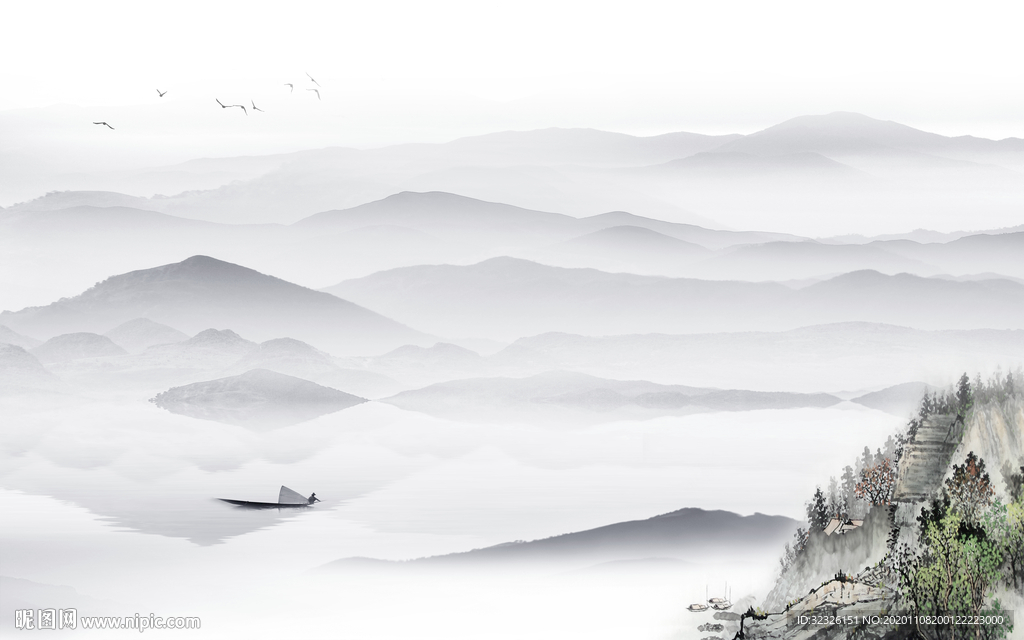 简约意境新山水画 TIF分层